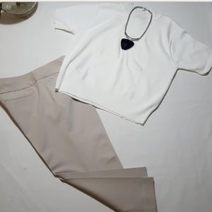 Nice casual slacks with white sweater